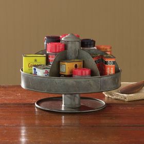 Benzara Galvanized Lazy Susan Organizer With 6 Pockets, Gray