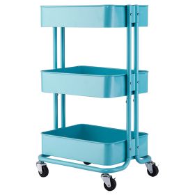 3-Tier Metal Rolling Cart, Utility Cart, Kitchen Cart with Adjustable Shelves, Storage Trolley with 2 Brakes, Easy Assembly, for Kitchen, Bathroom (Color: Mint Green)